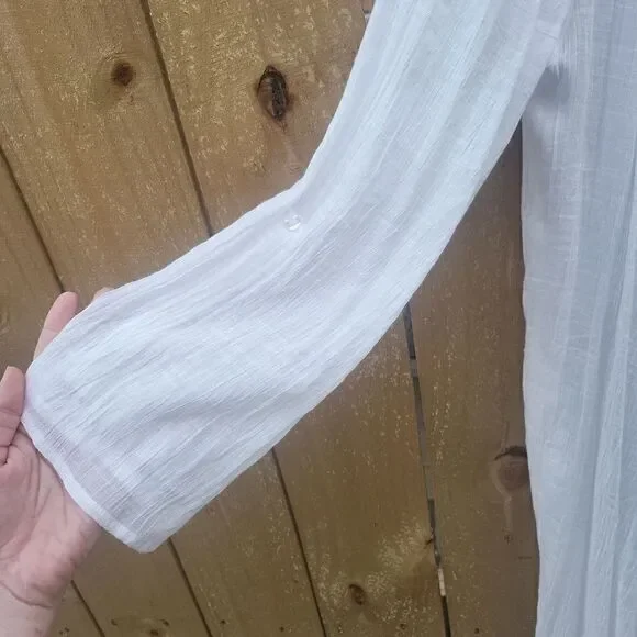 Boho flowy light cardigan, white with pockets - Picture 2 of 5